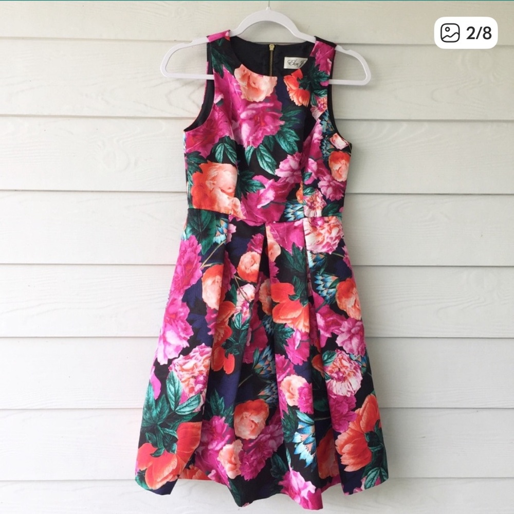 Eliza J Floral Print Faille Fit & Flare Dress